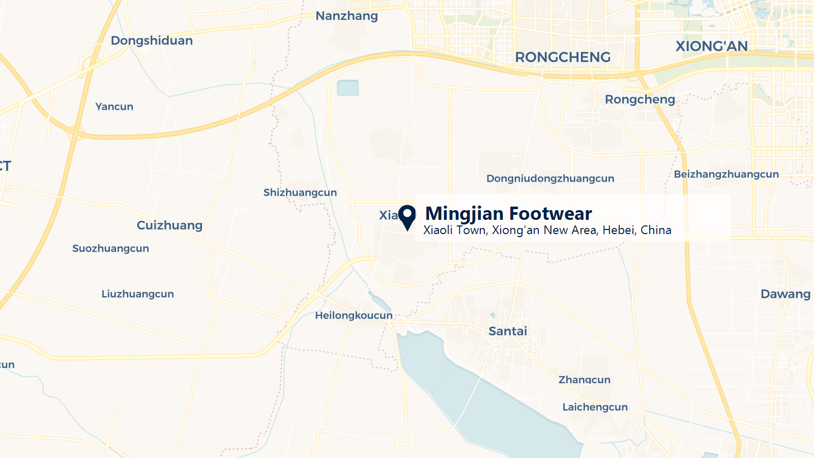 Map of Mingjian Footwear in Xiaoli Town, Xiong'an New Area, Hebei, China